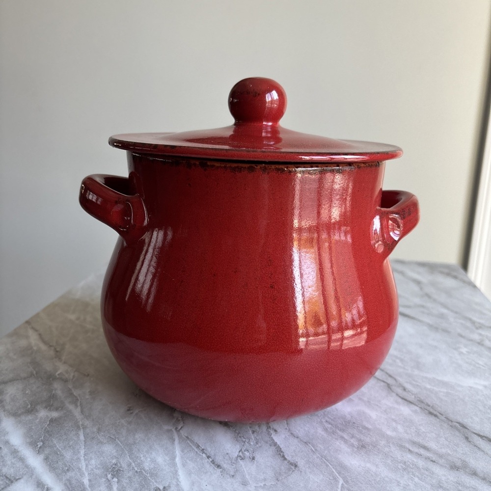 Vintage De Silva Italy Red Terracotta Bean Pot with Lid‎ 6"x6" Deep Casserole